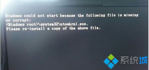图文演示win7系统纯净版开机黑屏提示ntoskrnl.exe文件丢失的解决方案